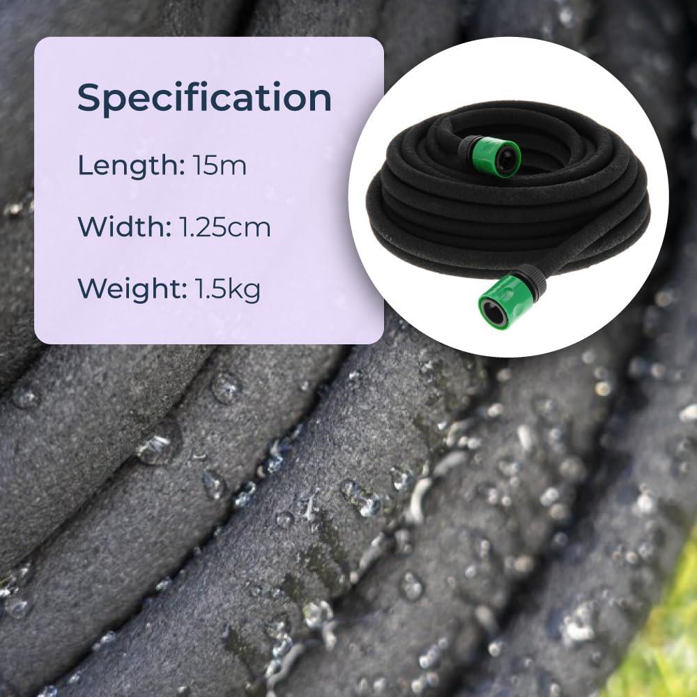 idooka Irrigation Hose 15m Black Porous Rubber