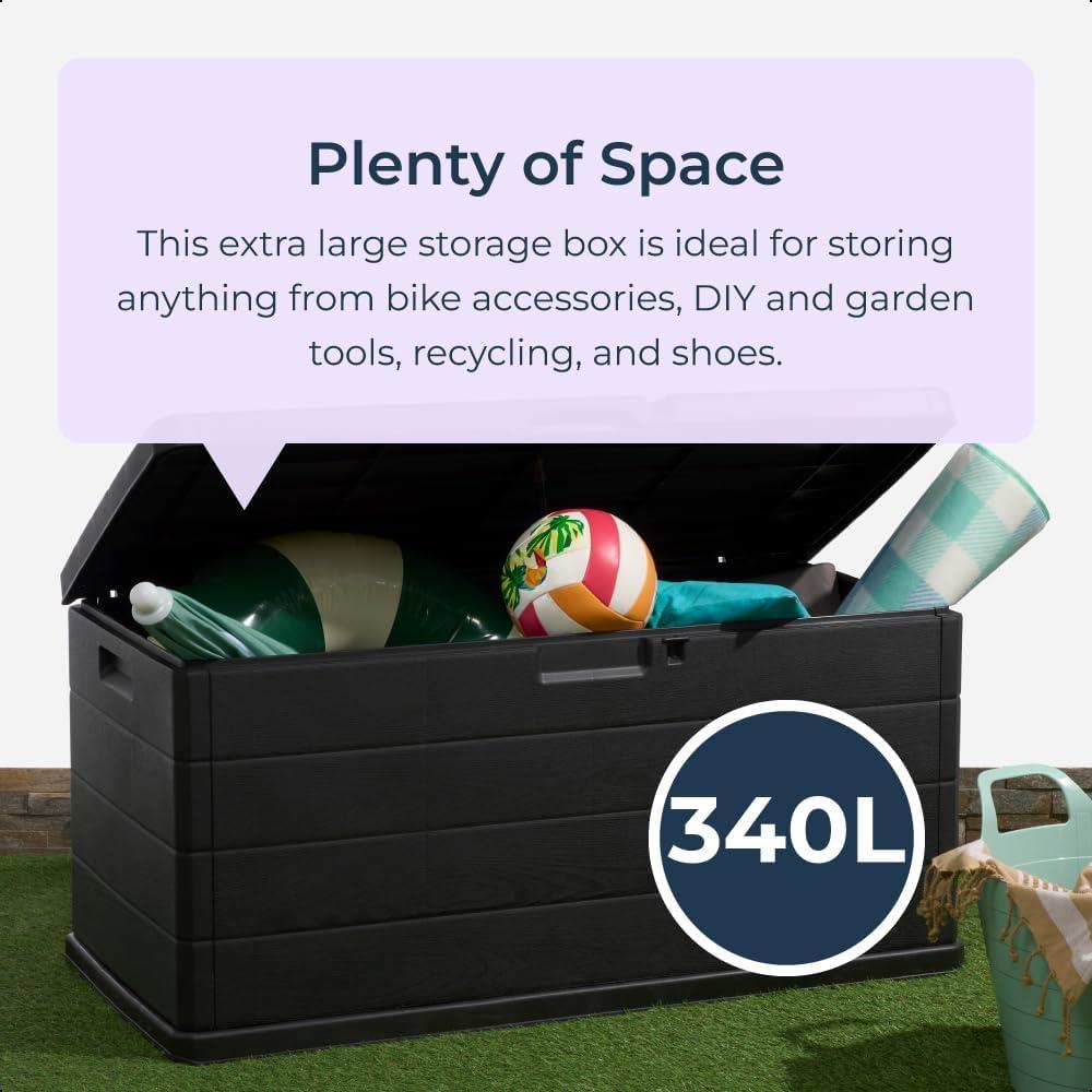 Large Garden Box 340L Plastic Outdoor Weatherproof Storage