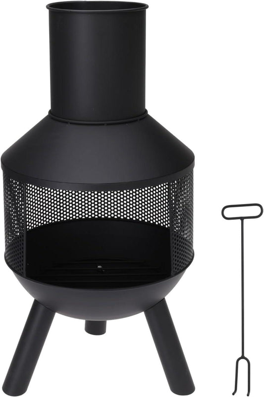 Metal Fire Chiminea Tripod for Garden + Flue Poker Black