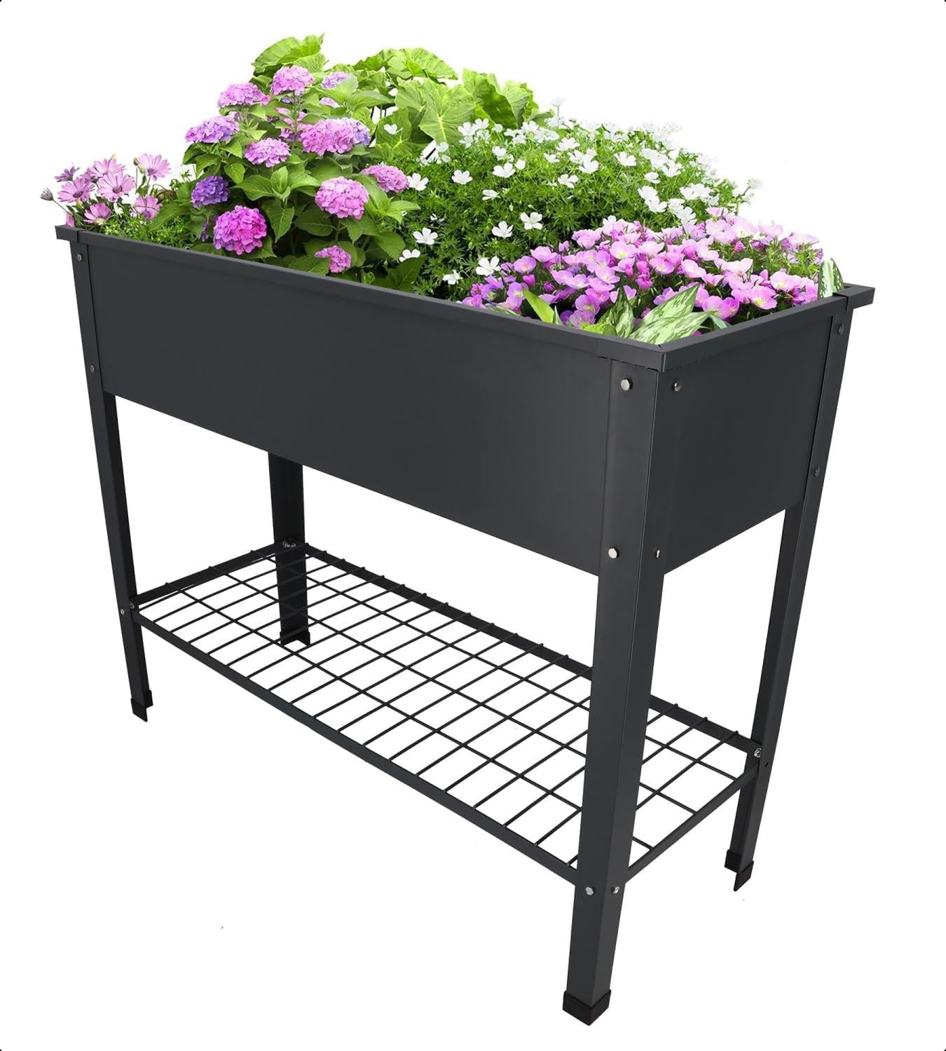 Raised Metal Planter Bed Garden Vegetables Large 80L Grey