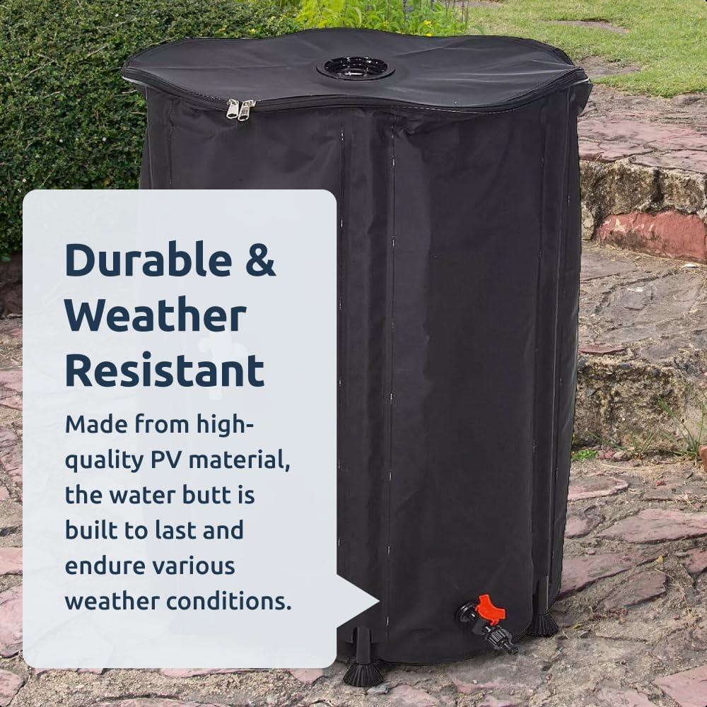 Large Collapsible 500L Rainwater Collector Barrel Black