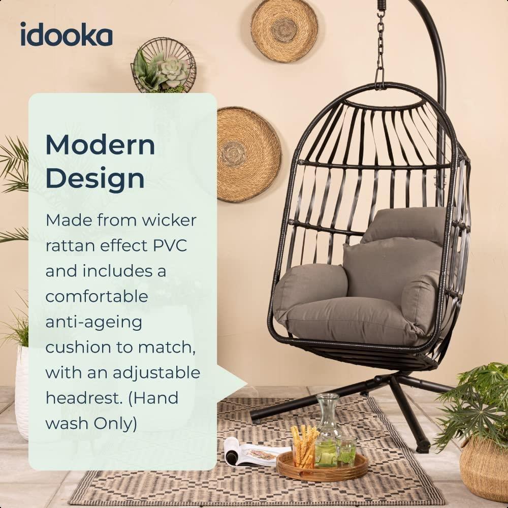 Metal wicker outdoor hanging deals chair with cushion